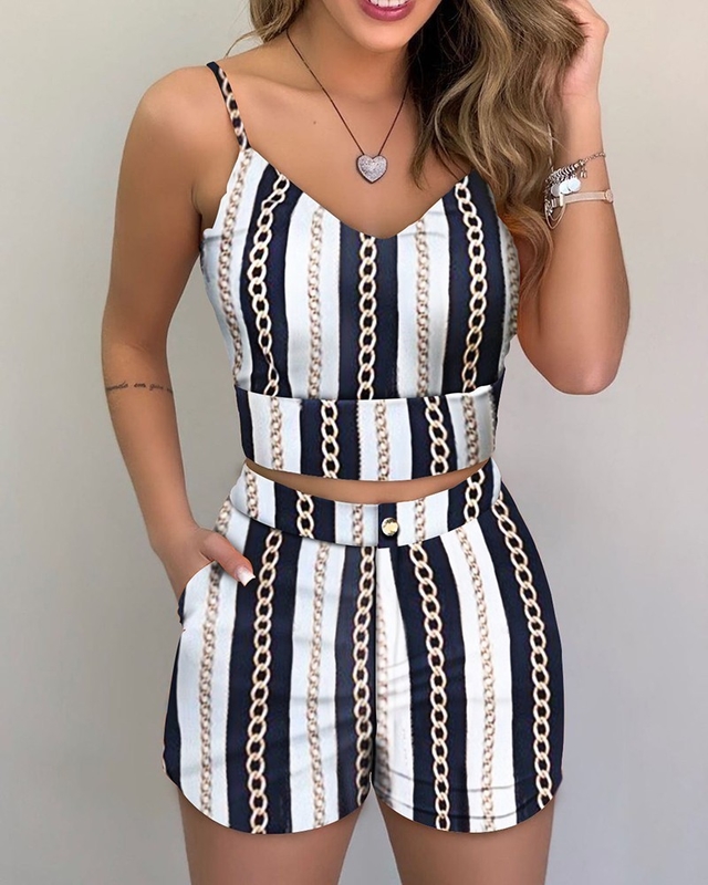 Shorts chauds pour femmes Blouse imprimée ensemble d'été 2 pièces Outfit avec tissu de laine