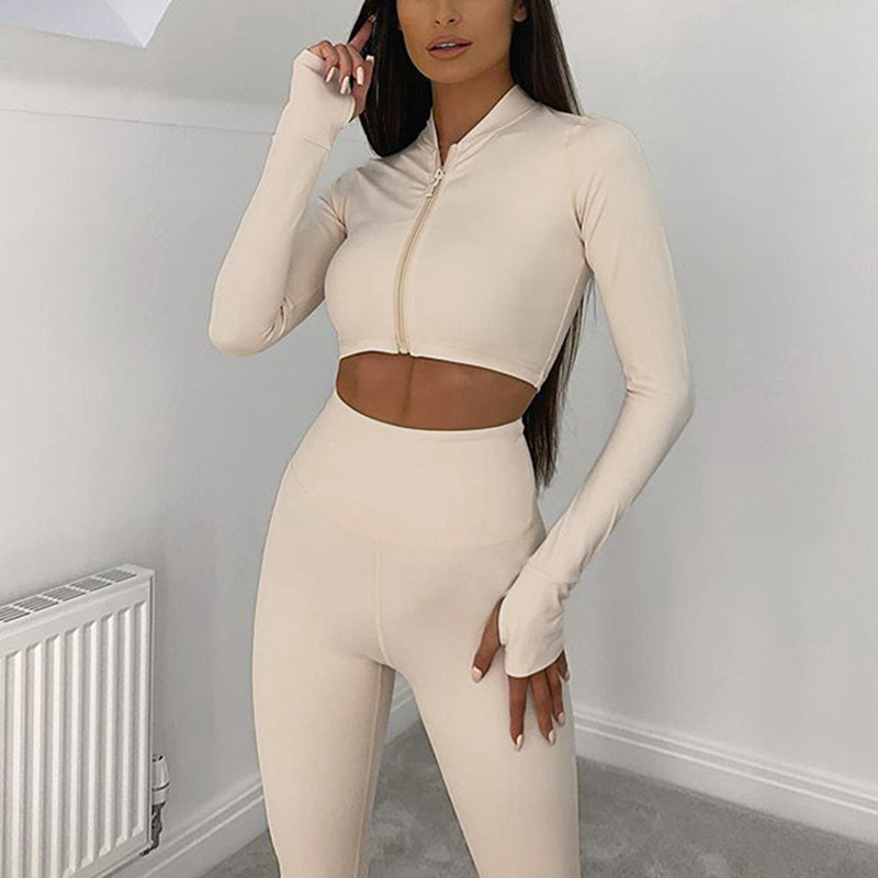 Maillot de sport pour femmes à manches longues ensemble de gymnastique pour la formation physique Midi longueur tenue de sport
